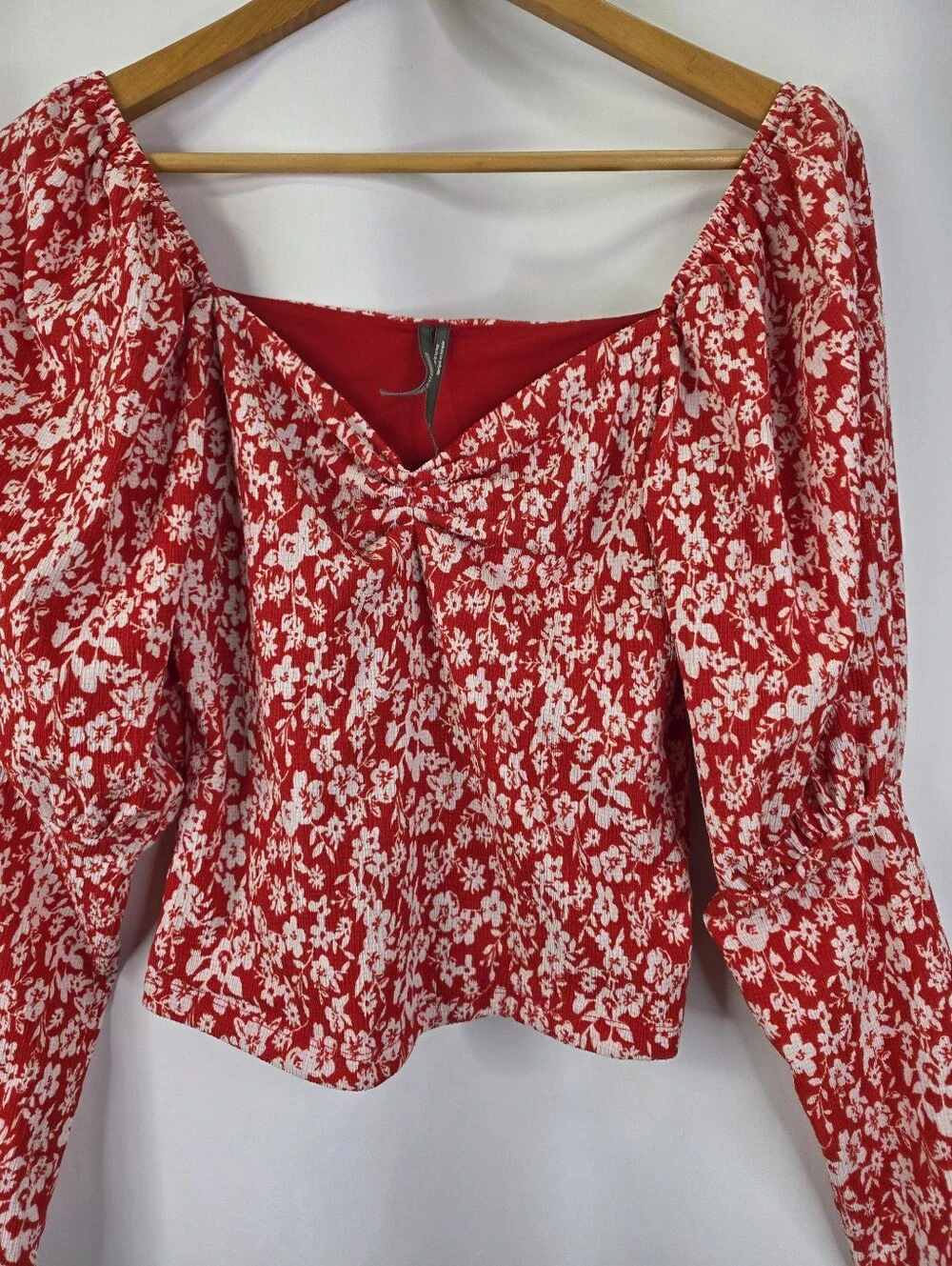 Anthropologie Women's Small Sweetheart Floral Peasant Puff Sleeve Blouse Cropped